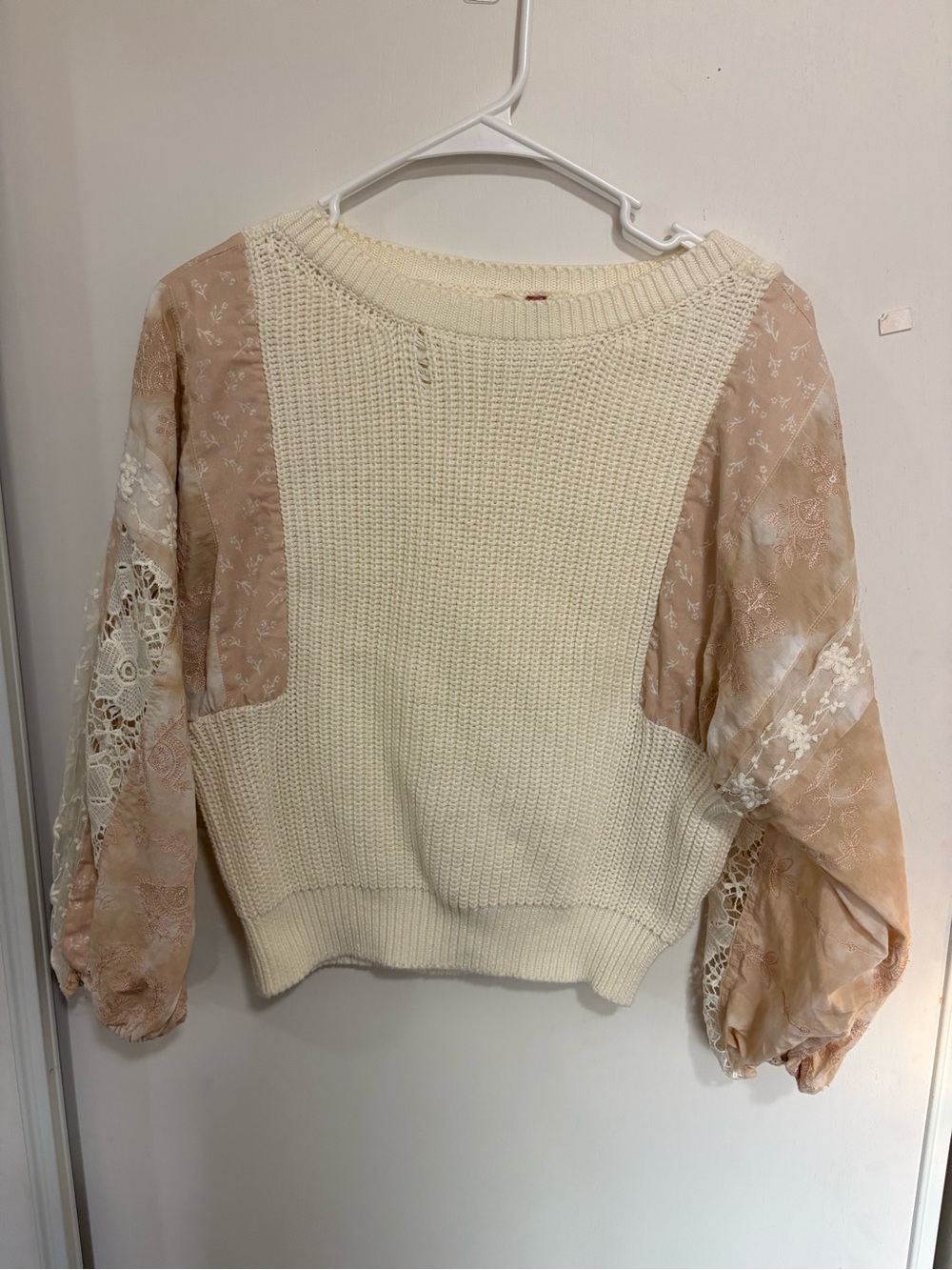 Pilcro Anthropologie Martine Peasant Sweater Patchwork lace Sleeves Knit XS - Picture 2 of 7